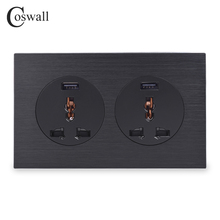 Coswall-enchufe de pared Universal con Panel de aluminio, 2 entradas, 13A, doble puerto de carga rápida USB, serie R12, 146mm x 86mm 2024 - compra barato