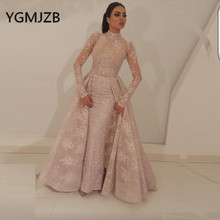 Lace Muslim Evening Dresses 2019 Mermaid Long Sleeves High Collar Saudi Arabic Formal Prom Dress Evening Gowns  Robe De Soiree 2024 - buy cheap