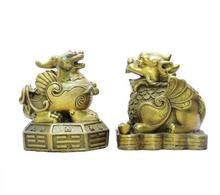 Китайская бронзовая фигурка фэншуй для привлечения богатства Yuanbao Money Dragon Pixiu Beast Bronze Statues 2024 - купить недорого