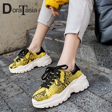 DoraTasia Spring New Western Style Girl Snake Veins Sneakers Women 2019 Whole Genuine Cow Leather Fashion Dad Shoes Woman 2024 - buy cheap