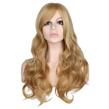 QQXCAIW-Peluca de pelo largo ondulado natural para mujer, color rubio mezclado, rojo y negro resistente al calor, pelucas de pelo sintético 2024 - compra barato