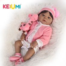 Realistic 23'' Ethnic Baby Reborn Dolls Full Body Vinyl Black Skin Princess KEIUMI Boneca Reborn Silicone DIY Toys For Kids Gift 2024 - buy cheap
