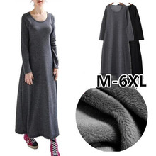 Moda 2020 feminina casual manga comprida vestido de outono, espessamento aquecimento vestido de inverno, plus size 5xl 6xl sólido maxi vestido 2024 - compre barato