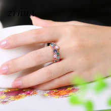 Zrhua anéis de arco-íris para mulheres, prata 925, joia para dedos, multicolor, tamanho 6, 7, 8, cor ouro rosa 2024 - compre barato