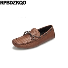 Genuine Leather Real Flats Boat Shoes Men Driving Soft Soled Woven Luxury Spring Slip On Braided British Style Brown Loafers 2024 - buy cheap