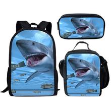 Elvispalavras mochila escolar, 3 peças, grande, estampa de tubarão branco, mochila para meninos, estudantes, mochila infantil, adolescentes 2024 - compre barato