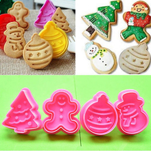 4Pcs/Set Food Grade Plastic Christmas cookie cutter,Kitchen Baking Tools,Plunger Stamp Die Fondant Cake Decorating Tools 2024 - buy cheap