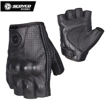 SCOYCO-guantes de cuero de vaca de medio dedo para motocicleta, guantes Retro Para Montar en moto, locomotora MC43A, novedad de verano, 2018 2024 - compra barato