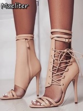 Roman Buckle Cross Strap Shoes Stiletto Heel Women Sandals sexy Gladiator Lace up peep toe sandals high heels Woman Ankle bootie 2024 - buy cheap