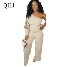 QILI One Shoulder Jumpsuits Women Romper Split Long Sleeve With Belted Boot Cut Pants Jumpsuits Casual Overassl 2024 - buy cheap