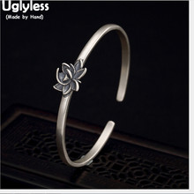 Uglyless 100% Real 925 Sterling Silver Handmade Lotus Bangles Women Ethnic Thin Open Bangle Thai Silver Bracelets Fine Jewelry 2024 - buy cheap