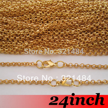 Collar de cadena Rolo chapado en oro, accesorios de joyería, 3mm, 24 pulgadas, 100 Uds., venta al por mayor 2024 - compra barato