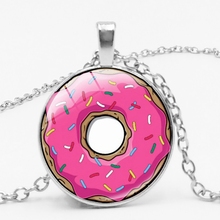 2019 / Fashion Hot Pink Cartoon Donut Pattern Glass Pendant Necklace for Men and Women Clothing Accessories Necklace 2024 - buy cheap