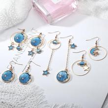 New 16 pairs long drop earrings for women Starry sky Moon five-pointed star Asymmetry party gift fashion jewelry earring EH-01 2024 - buy cheap