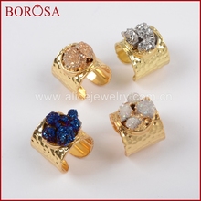 BOROSA New Mixed Color Drusy Women Rings! Gold Color Rough Titanium Druzy Crystal Chips Rings Gems Crystal Jewelry Ring G1435 2024 - buy cheap