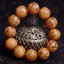 Оптовая продажа, изящные браслеты из натурального рога с микро-резьбой, браслет с круглыми бусинами дракона, четки, украшения в тибетском национальном стиле 2024 - купить недорого