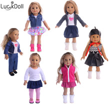 Luckydolll moda 3-piece conjunto caber 18 Polegada americano 43cm bebê boneca roupas acessórios, meninas brinquedos, geração, presente de aniversário 2024 - compre barato