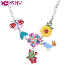 Bonsny-collar de flores de esmalte de pájaro para mujer, colgantes de cadena larga de aleación, accesorios de dijes, novedad de 2016 2024 - compra barato