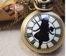 10pcs/lot Vintage Steampunk Silver Alice in Wonderland Quartz Pocket Watch Necklace with mirror inside 2024 - buy cheap