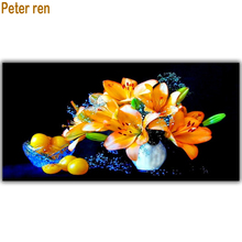 Cuadro de mosaico cuadrado de pedrería bordado completo con diamantes de imitación "lirios de Mango" Peter ren pintura de flores lirio redondo \ 2024 - compra barato