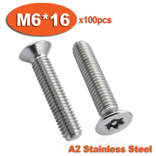 100 piezas DIN7991 M6 x 16 A2 de acero inoxidable Torx plana con cabeza avellanada a prueba de manipulaciones seguridad tornillo tornillos 2024 - compra barato