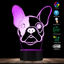 Buldogue francês 3d projetado, lâmpada visual para animais de estimação, pug, cachorro, decoração para casa, retrato, quarto de criança, luz noturna led ilusão 2024 - compre barato