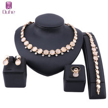 Wedding Gold Color Cat's eye Crystal Trendy Jewelry Sets Party Women African Beads Bridal Necklace Earrings Ring Bracelet Set 2024 - buy cheap