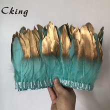 Cking 6yard/lot gold paint spray goose feather trims 15-20cm Mint Green with gold tips goose feather fringe strips boa wedding 2024 - buy cheap