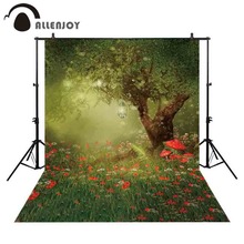 Allenjoy pano de fundo para estúdio fotográfico árvore mágica lanternas papoula prado colorido gramado vermelho cogumelo fundo photocall 2024 - compre barato
