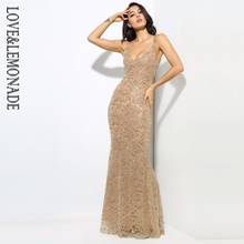 LOVE&LEMONADE   Gold Deep V Neck Open Back Flower Ribs Long Dresses  LM80386 2024 - buy cheap