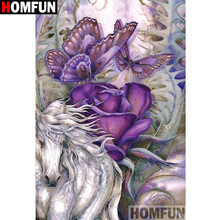 HOMFUN полный квадрат/круглая дрель 5D DIY Алмазная картина "Бабочка лошадь" вышивка крестиком 5D домашний декор A08839 2024 - купить недорого