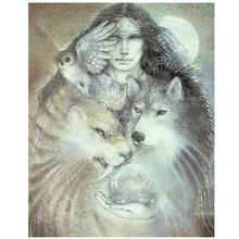Pintura de diamante redondo y cuadrado completo, bordado de Lobo y Chica india, punto de cruz 5d, mosaico de estrás artesanal, YG506 2024 - compra barato