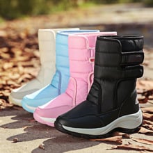 Botas de neve femininas, botas femininas de inverno a prova d'água sem salto 2019, sapatos para mulheres, preto e branco, plus size 2024 - compre barato