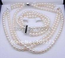 Pearl Jewelry AA8-9MM White Cultured Freshwater Pearl Necklace Bracelet Jewelry Set Wholesale Girl's Women's Style Free Shipping 2024 - buy cheap