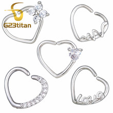G23titan piercing anéis de cristal, cor de prata, em estilo de coração, de orelha, hélix, falso, para septo, nariz, anel, joia do corpo 2024 - compre barato
