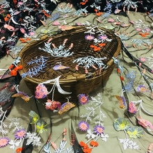 High end flor pássaro bordado tela do laço Do Vestido de Casamento Tulle Saia Material de tecidos para patchwork kumas telas por metros 2024 - compre barato