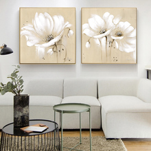 Pinturas de parede arte de tela, grandes flores, decoração para casa, flores abstratas brancas, impressão de arte, imagens modernos para sala de estar, quadros 2024 - compre barato