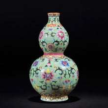 Chinese Style Antique Handmade Green Ceramic Flower Vase Collection Jingdezhen Porcelain Lotus Gourd Decoration Vase 2024 - buy cheap