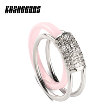 Anel de cerâmica com pedras brilhantes, anel de cristal da moda para festa de noivado e presente de joias românticas para meninas 2024 - compre barato