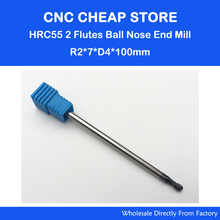 3PCS/LOT  2f R2.0mm Two flutes Ball Nose HRC55 long length tungsten carbide end mill bit CNC milling cutter 100mm Lengthen 2024 - buy cheap
