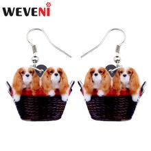 WEVENI Acrylic Sweet Basket Cavalier King Charles Spaniel Dog Earrings Big Long Dangle Drop Animal Jewelry For Women Girl Ladies 2024 - buy cheap