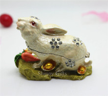 Enamel Pewter diamond rabbit shape jewelry box velvet SCJ644 free shipping 2024 - buy cheap