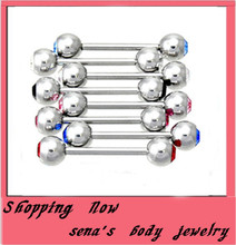 double gem tongue barl  free shipping mix 10colors  200pcs/lot body piercing jewelry stainless steel tongue ring body jewelry 2024 - buy cheap