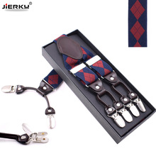 JIERKU Suspenders Man's Braces 6 Clips Square plaid Suspensorio Fashion Trousers Strap Father/Husband's Gift 3.5*120cm 2024 - buy cheap