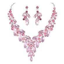 Fashion Pink Crystal Dubai Necklace Set Earrings for Women Indian Bridal Wedding Costume Jewelry Sets Luxury Mothers Day Gifts 2024 - buy cheap