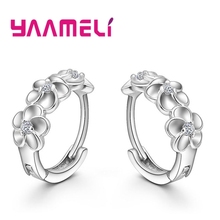 Top Sale 925 Sterling Silver Earring Women Flower Hoop Loop Embed Crystal Pretty Jewelry for Wedding Accessories 2024 - buy cheap