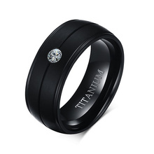 Men's Punk Pure Titanium Black Ring Matte Wedding Bands with CZ Stone Ring for Men Cubic Zirconia Engagement Accessories Jewelry 2024 - buy cheap