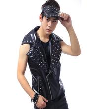 High quality male costume mens vest sleeveless rivet jacket leather vest men made in china imported clothing man 2024 - buy cheap