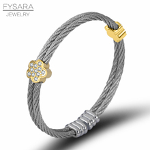 Fysara pulseira feminina de fio, bracelete de aço inoxidável com pingente de flores, cristais, torção, joias de casamento 2024 - compre barato