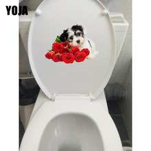 YOJA 19.8*14.7CM Rose And Dog Fashion Toilet Sticker Bathroom Decor Cartoon Wall Decals T1-0243 2024 - buy cheap